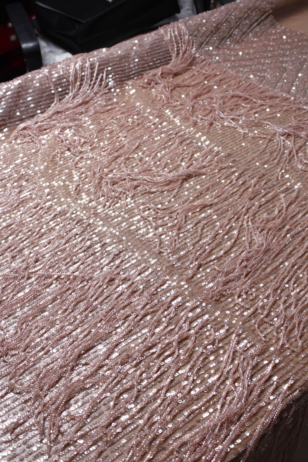 Dusty Rose Quartz Fringe Sequin Tulle - Image 2