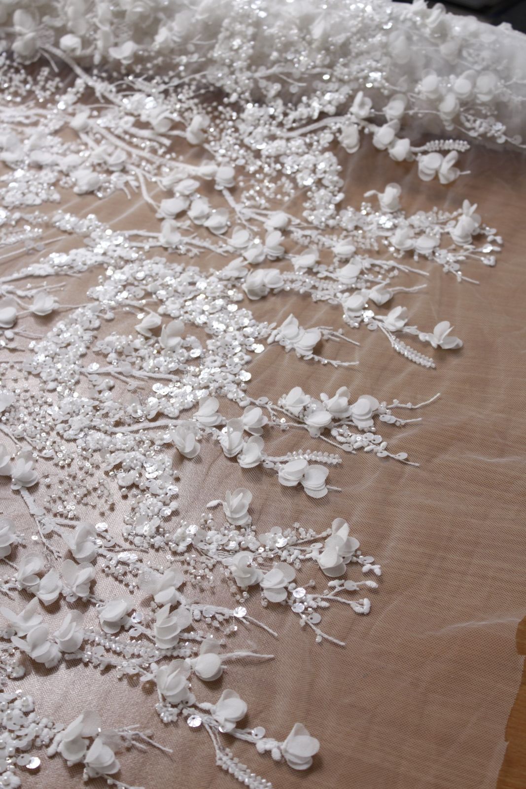 3D Floral Embroidery Lace White - Image 4