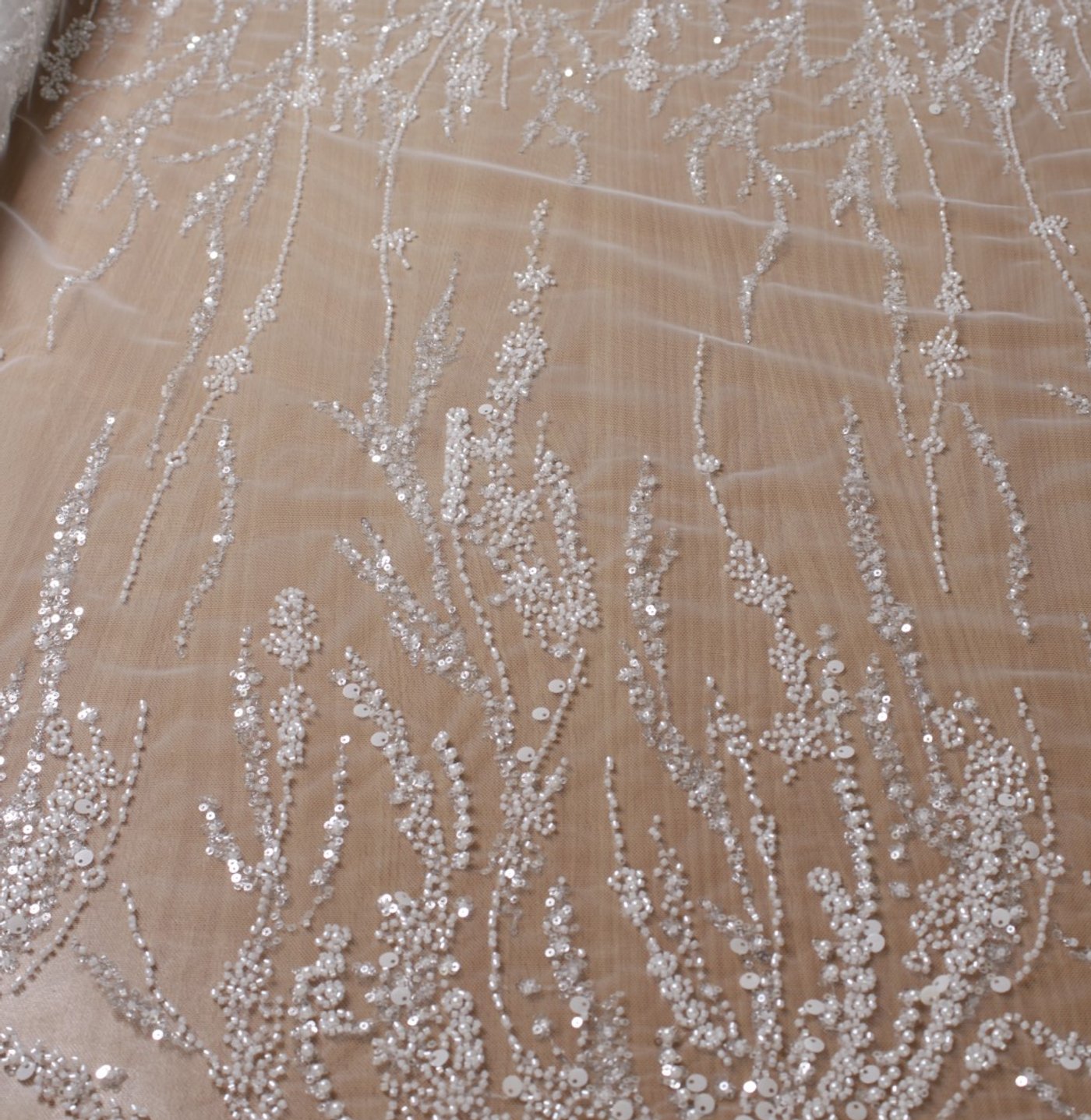 Ivory Cascade Pearl Beaded Tulle