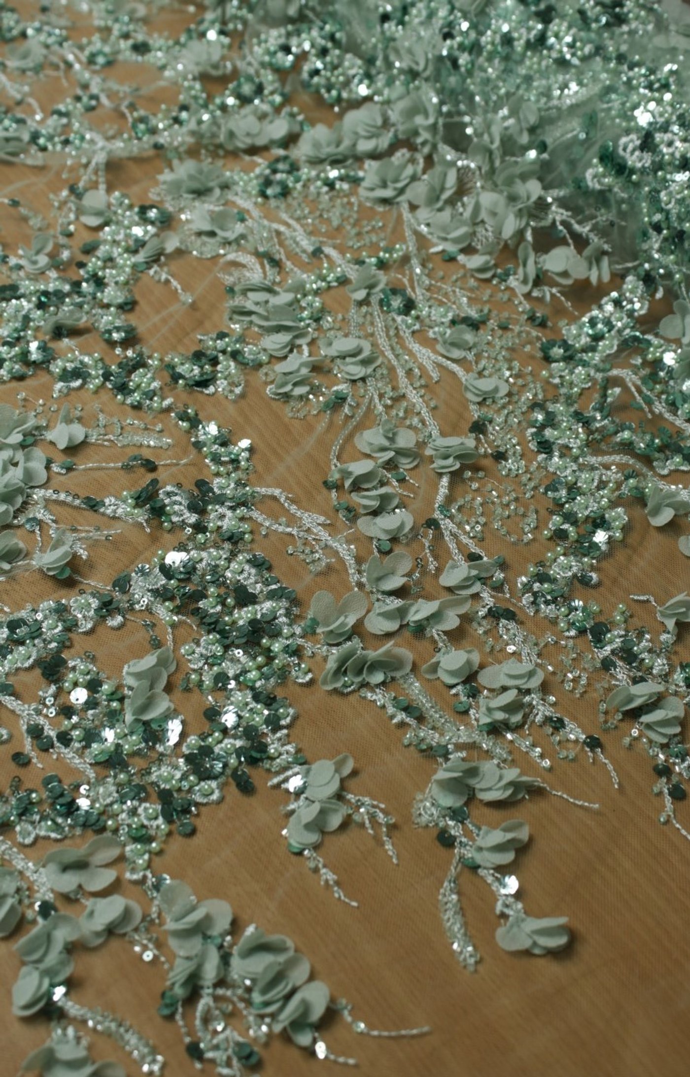 3D Floral Embroidery Lace Sage Green - Image 2