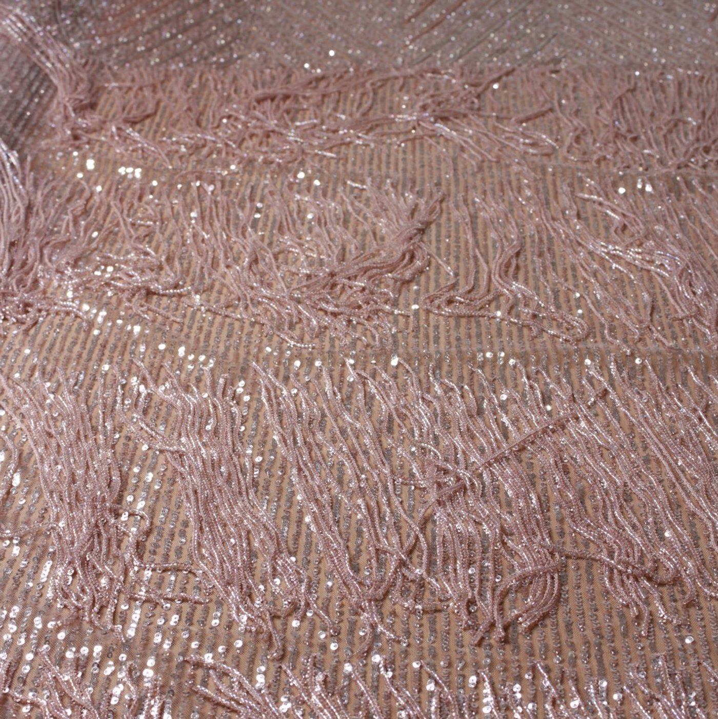 Dusty Rose Quartz Fringe Sequin Tulle