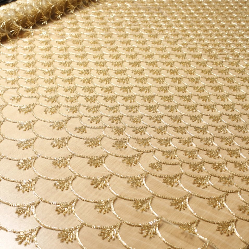 Celestial Scallop Beaded Tulle Gold