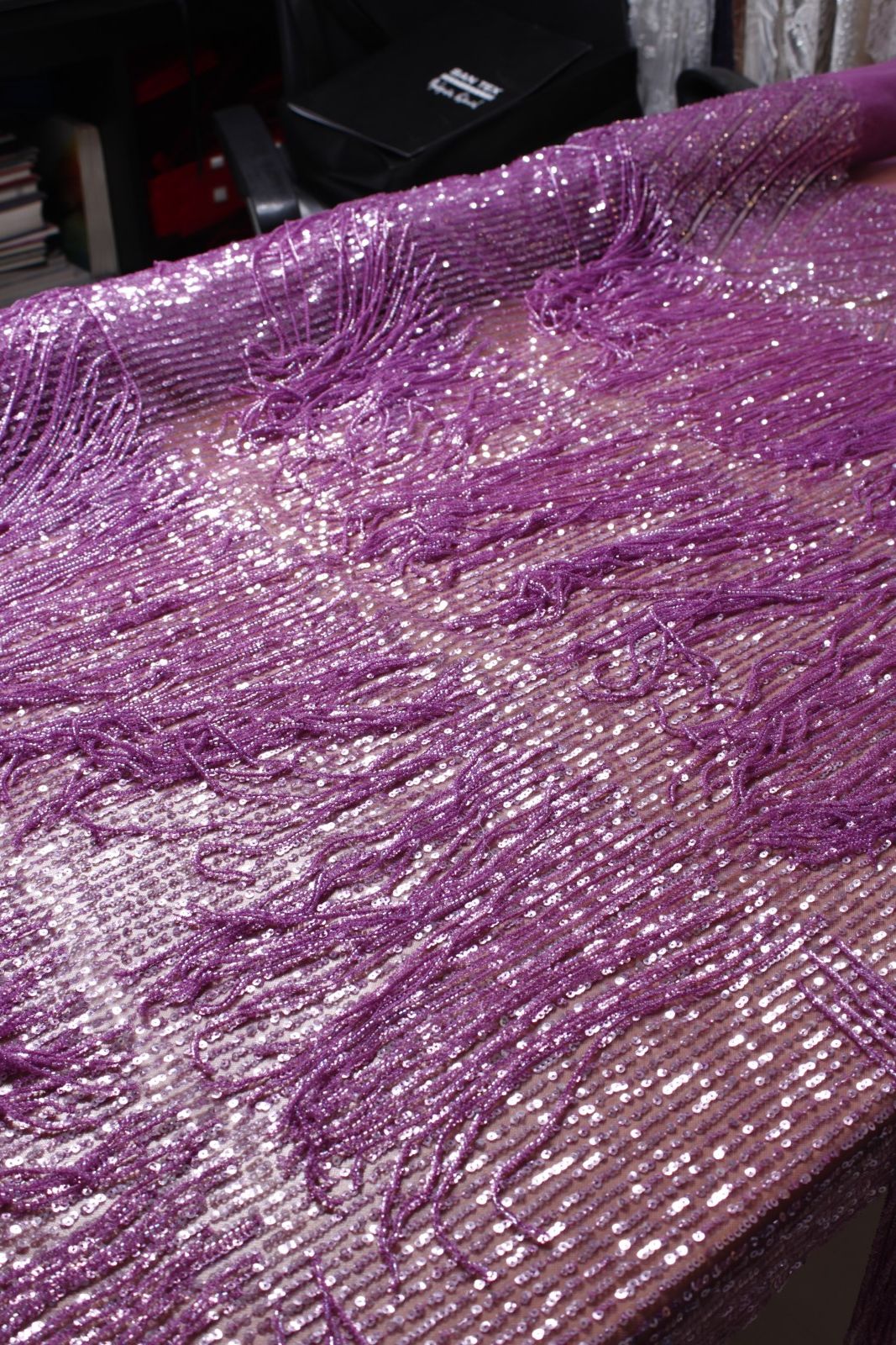 Amethyst Fringe Sequin Tulle - Image 2