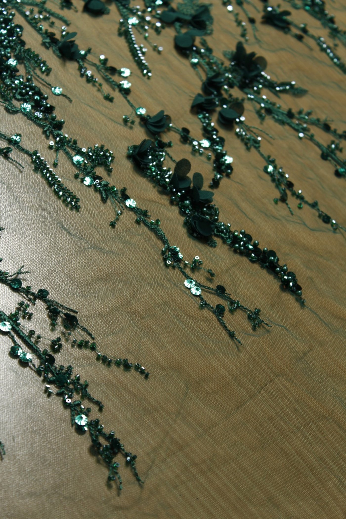3D Floral Embroidery Lace Emerald Green - Image 4