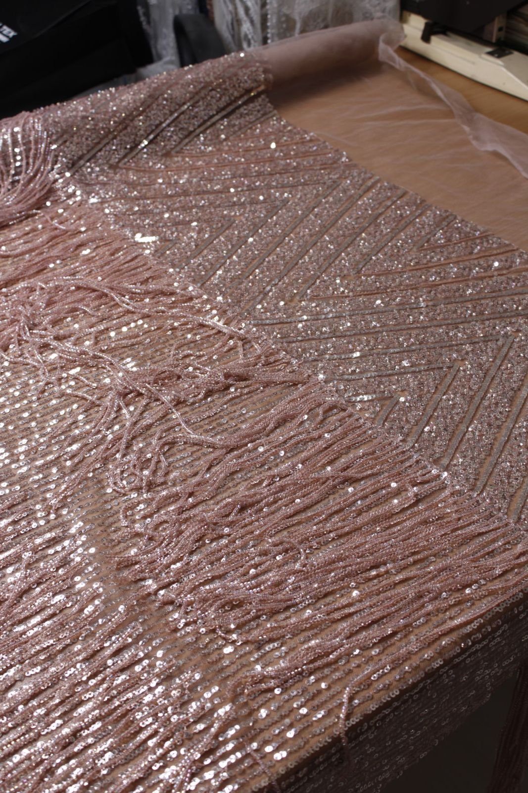 Dusty Rose Quartz Fringe Sequin Tulle - Image 4