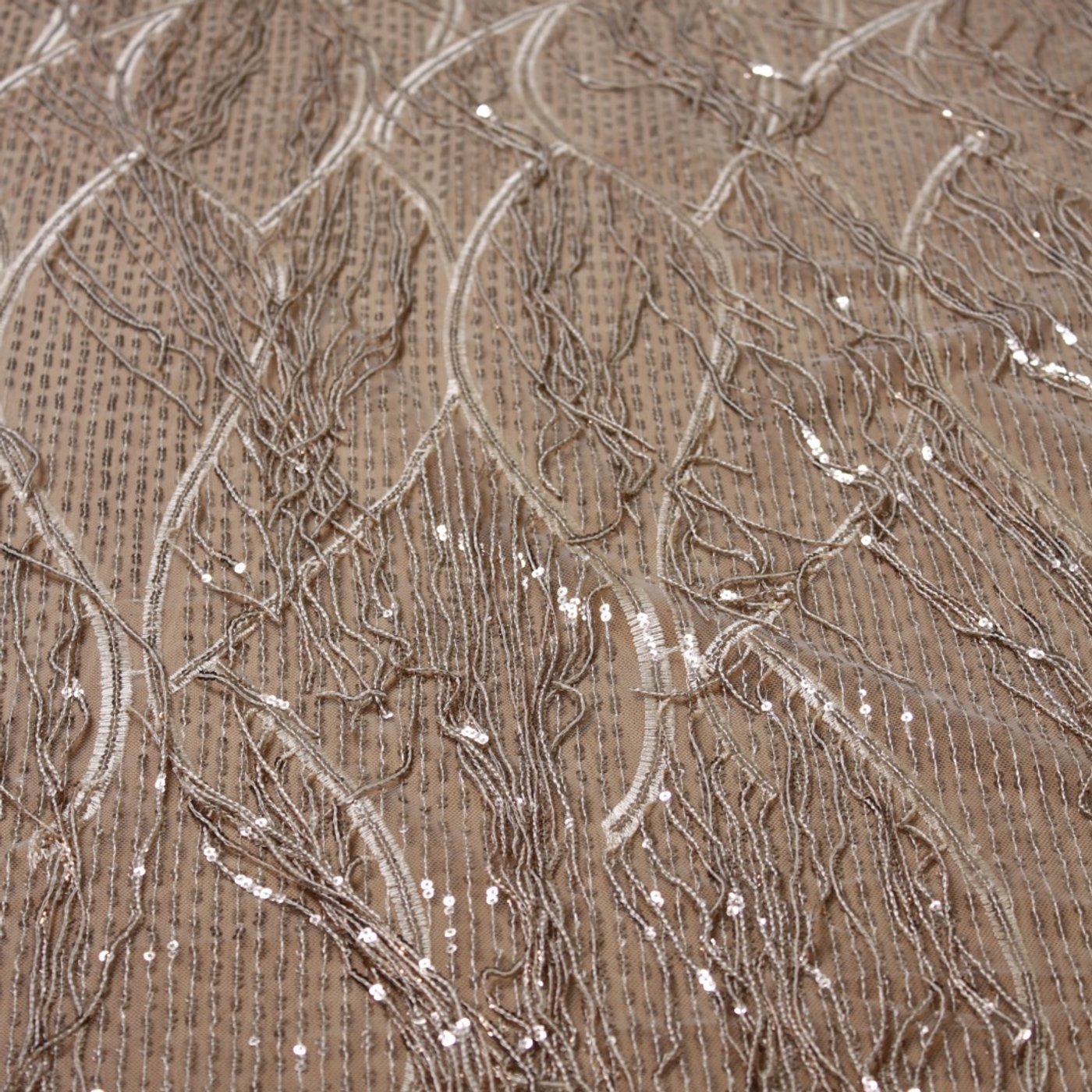Champagne Fringe Embroidered Tulle