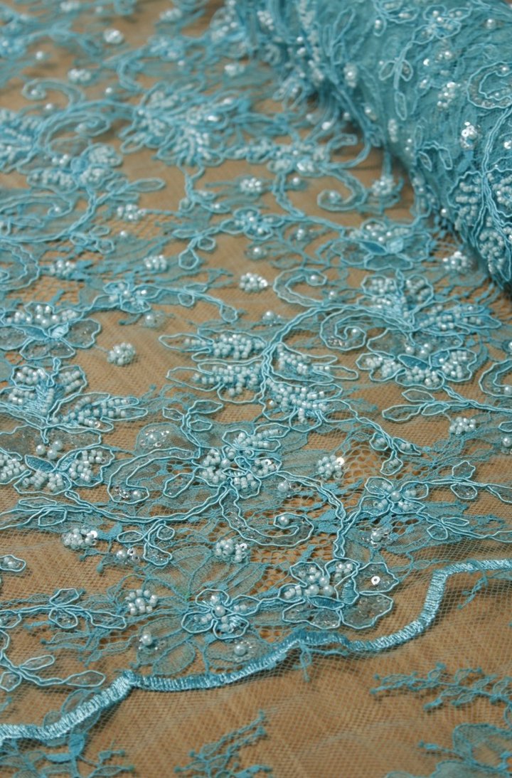 Pearl Garden Embroidery Lace Lagoon Mist