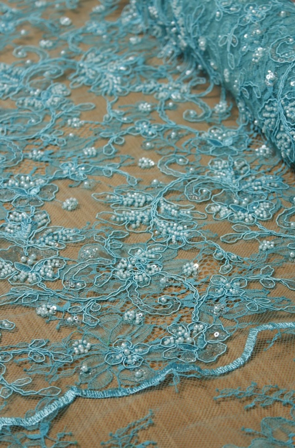 Pearl Garden Embroidery Lace Lagoon Mist