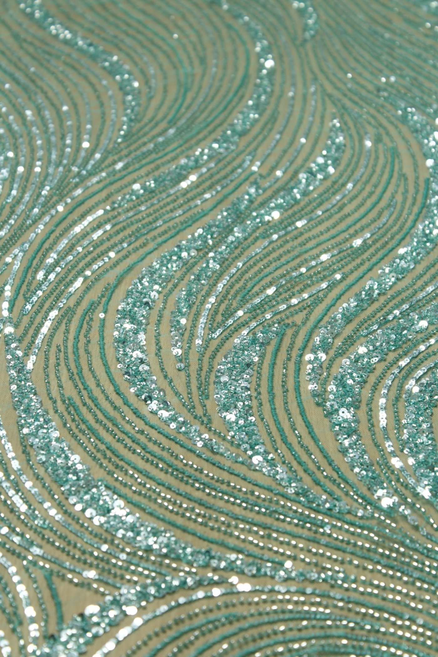 Wave Sequin Embroidery Lace Aqua Mint - Image 2