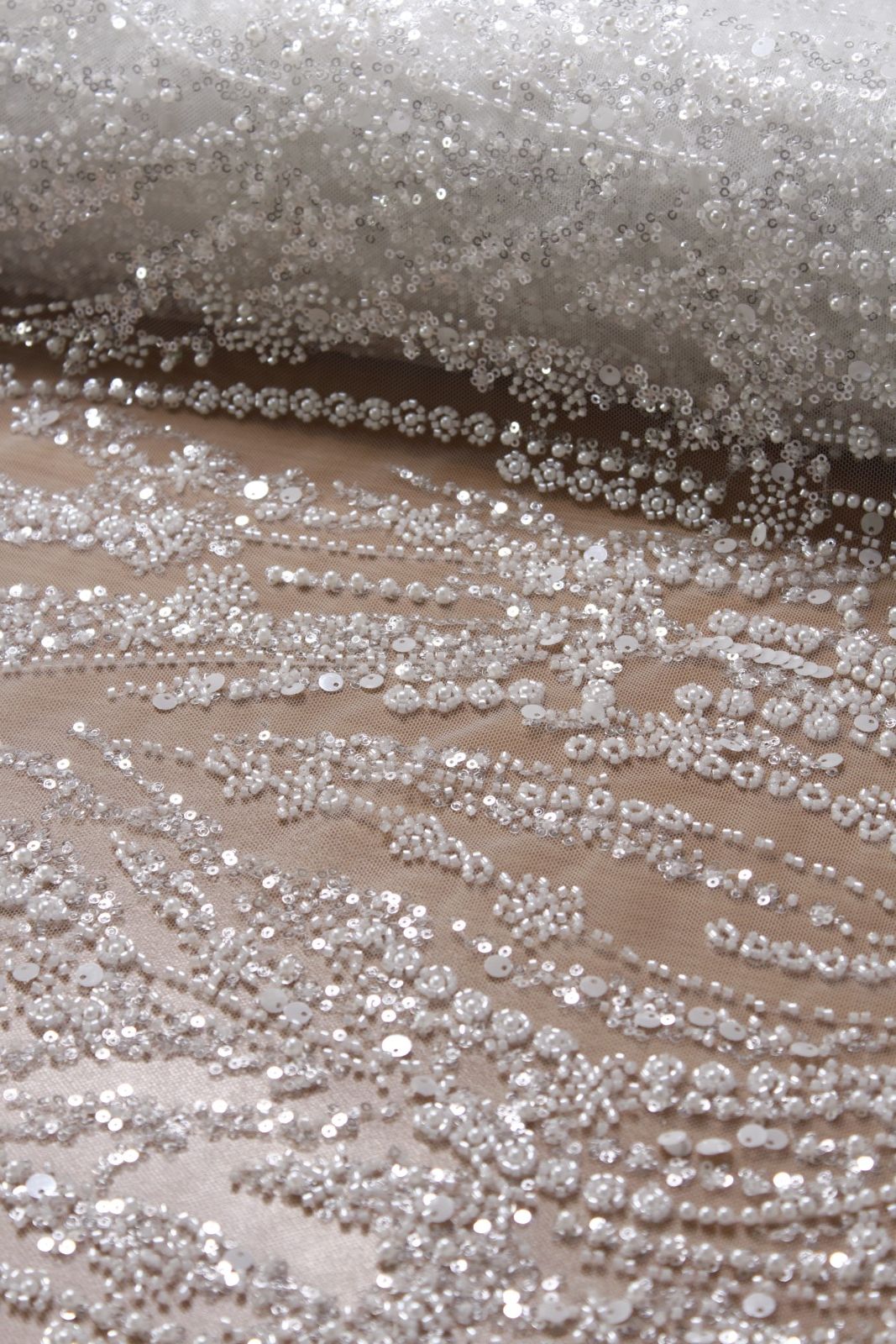Ivory Cascade Pearl Beaded Tulle - Image 4