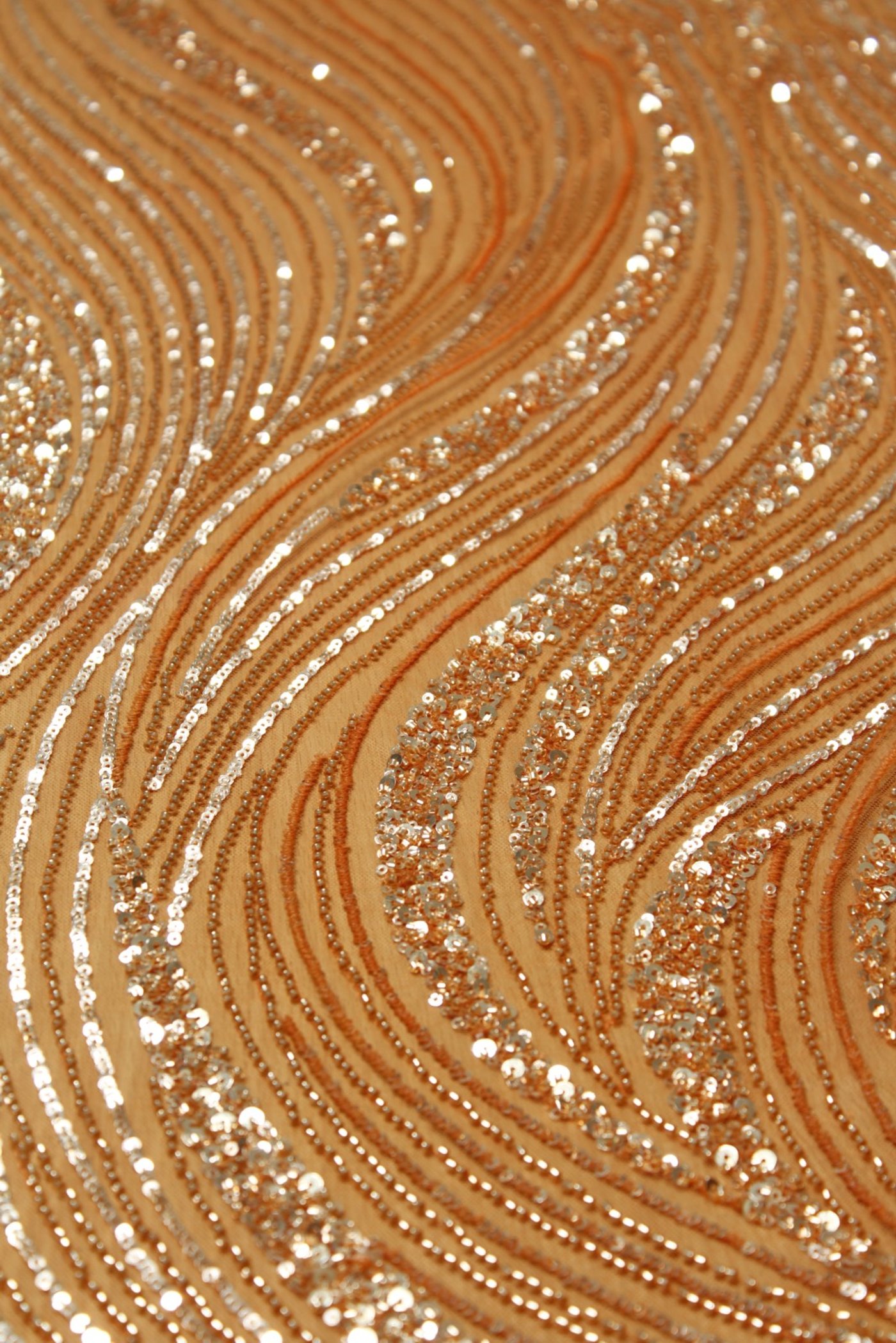 Wave Sequin Embroidery Lace Orange - Image 2