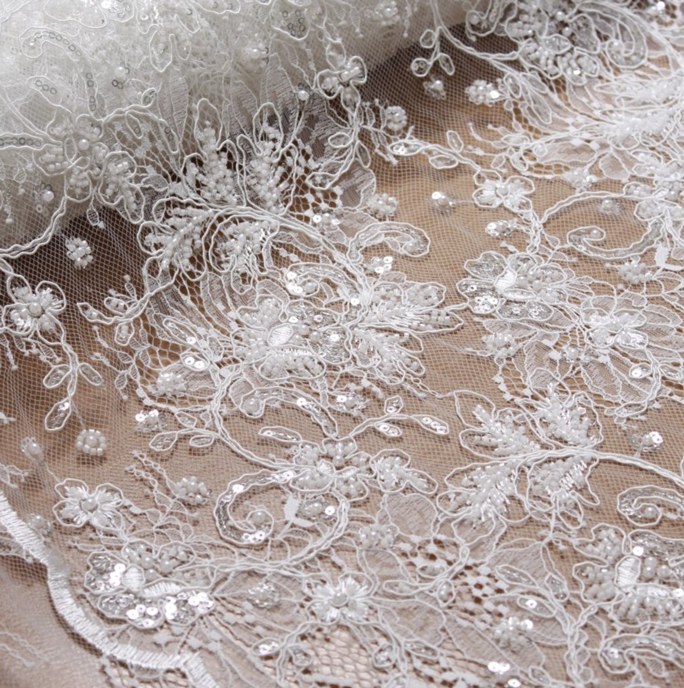 Pearl Garden Embroidery Lace White