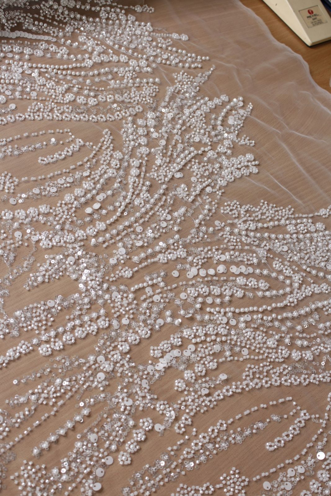 Ivory Cascade Pearl Beaded Tulle - Image 2