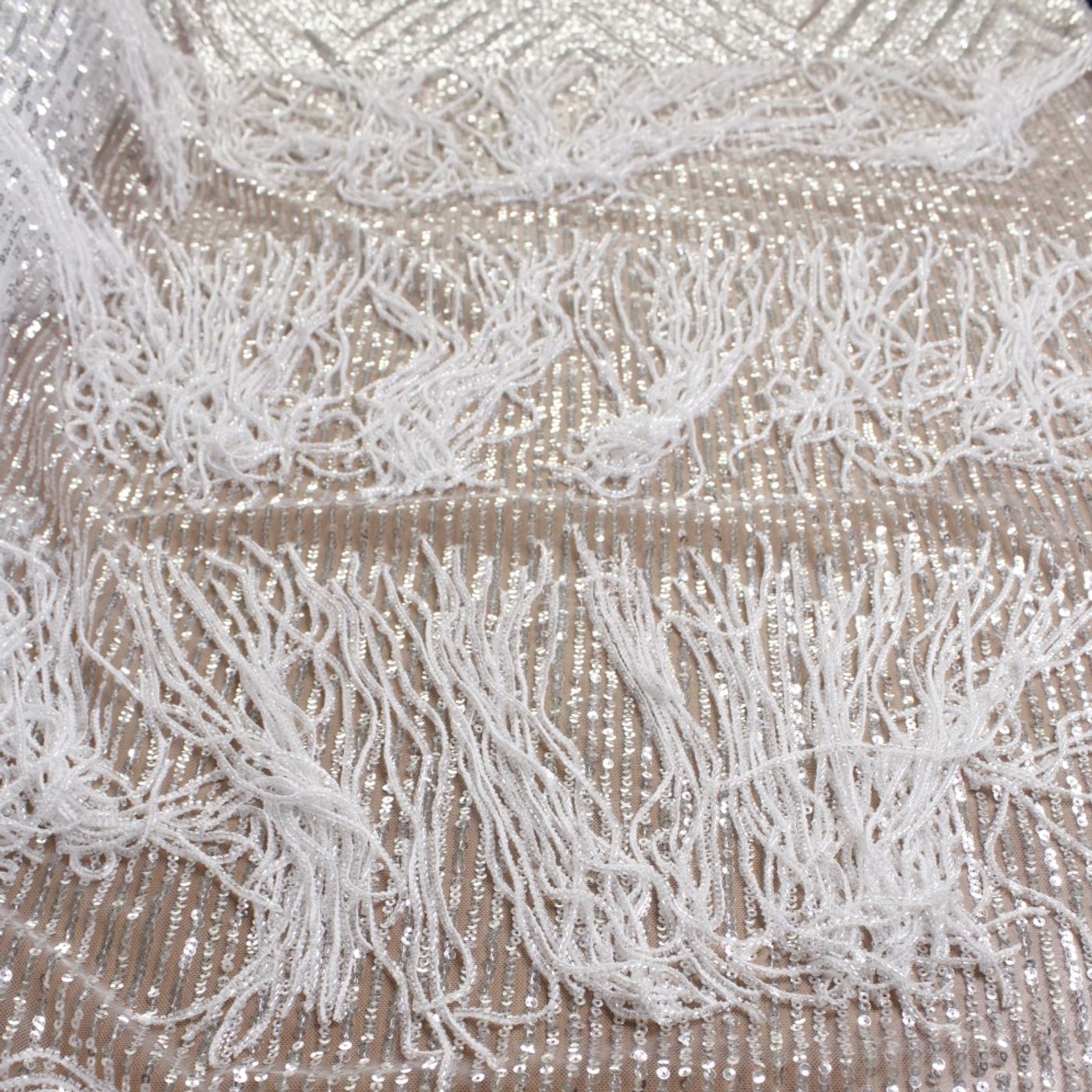 White Fringe Sequin Tulle