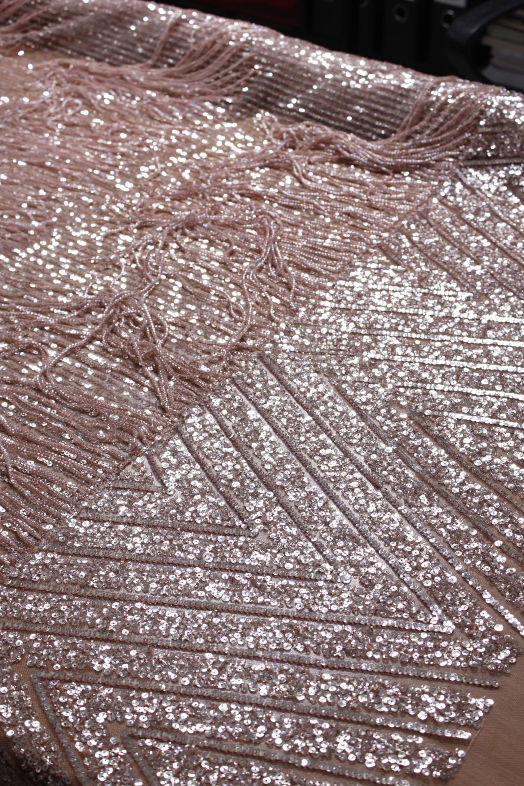 Dusty Rose Quartz Fringe Sequin Tulle - Image 3