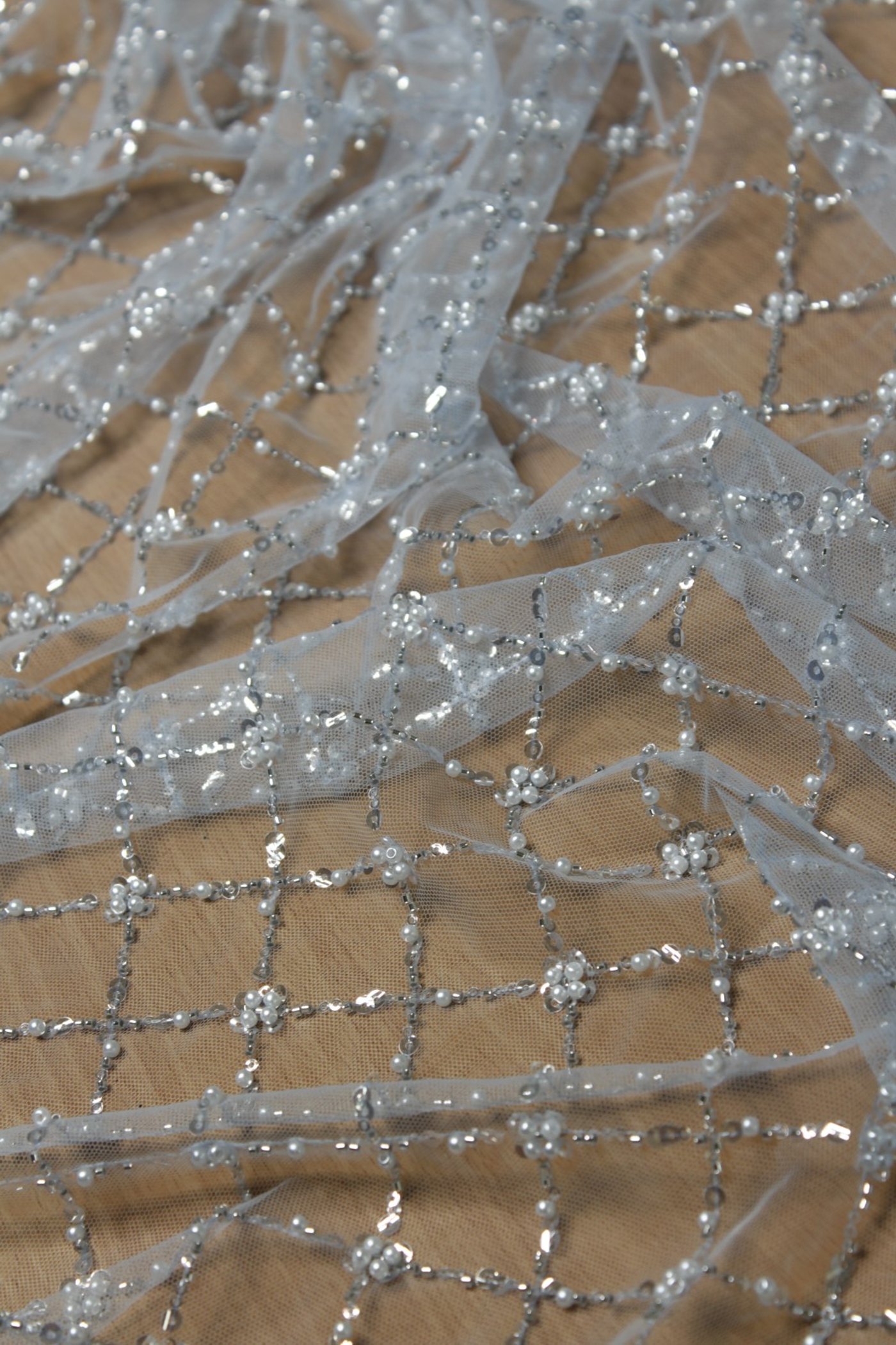Pearl Grid Embroidery Lace Ice Blue - Image 2