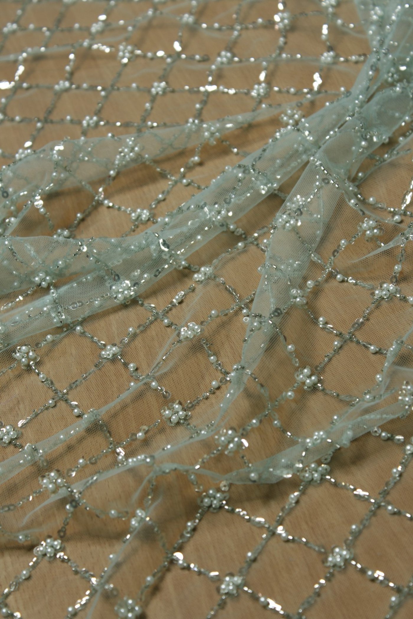 Pearl Grid Embroidery Lace Soft Mint - Image 2