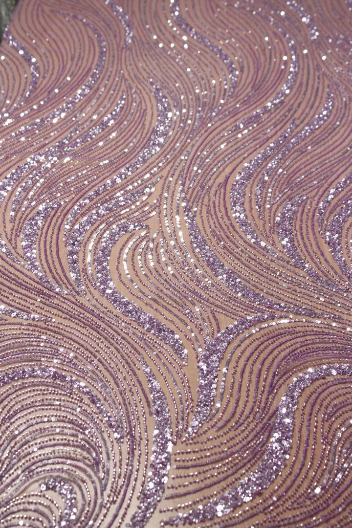 Wave Sequin Embroidery Lace Amethyst Purple