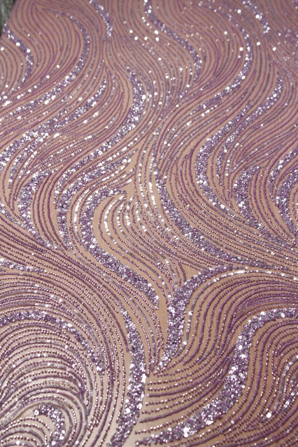 Wave Sequin Embroidery Lace Amethyst Purple