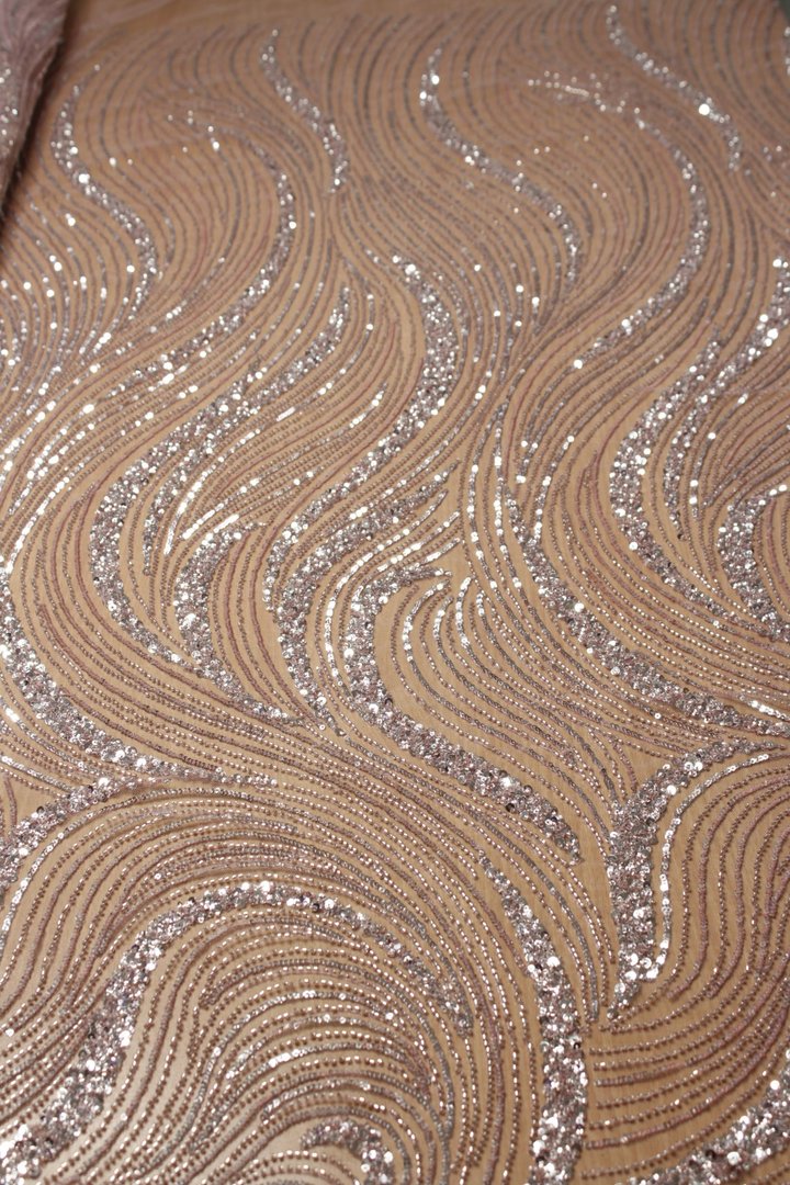Wave Sequin Embroidery Lace Blush Rose