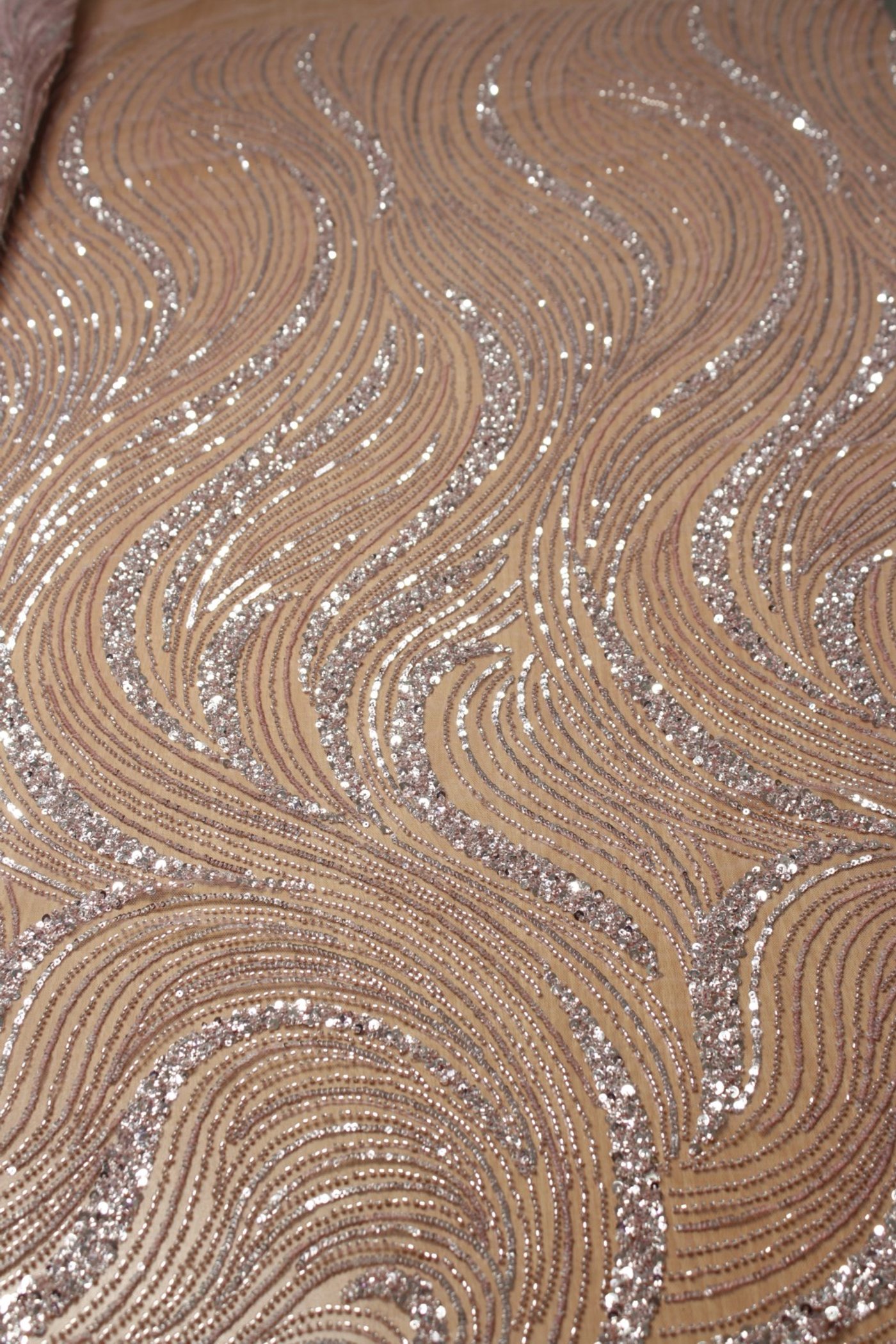 Wave Sequin Embroidery Lace Blush Rose