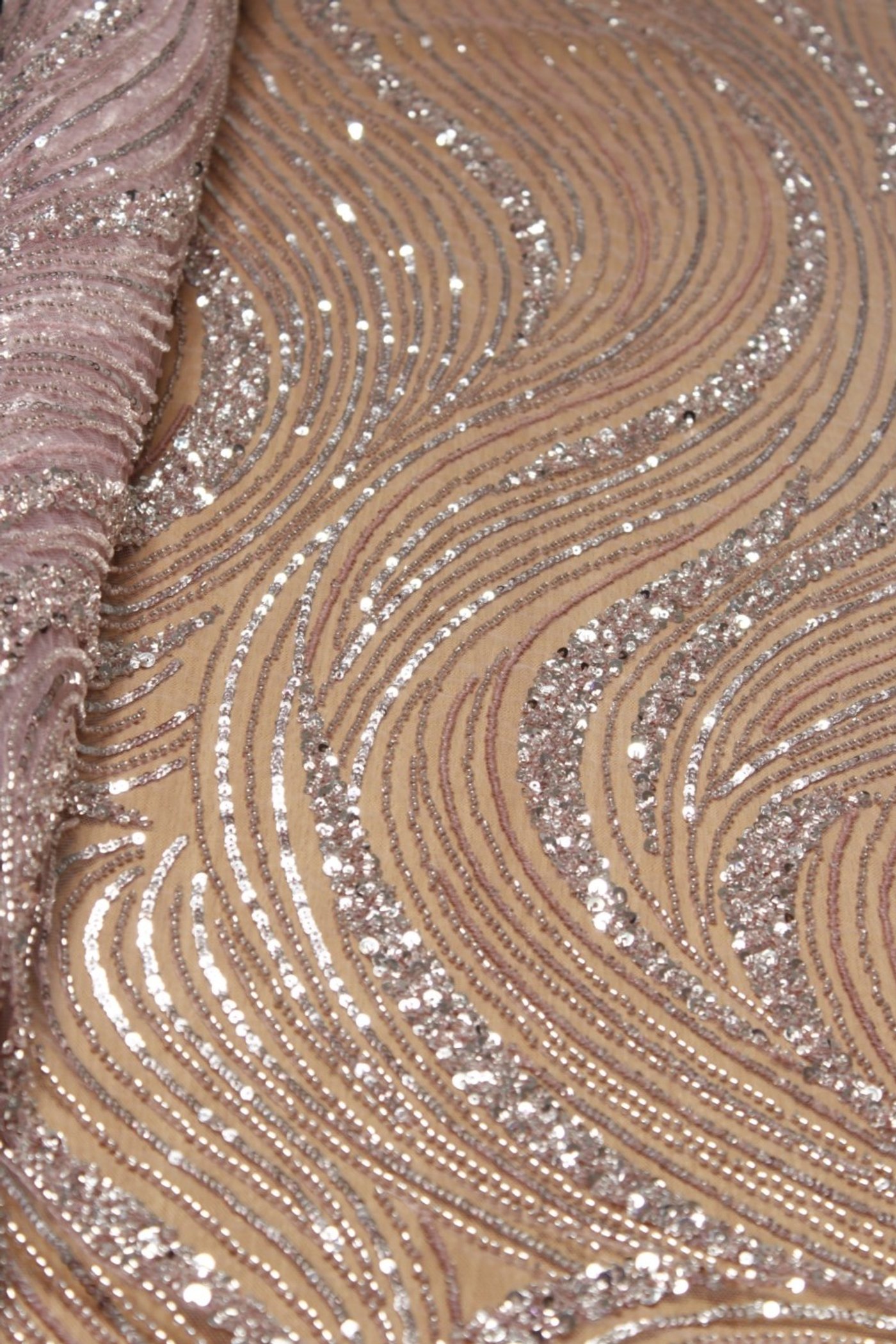 Wave Sequin Embroidery Lace Blush Rose - Image 3