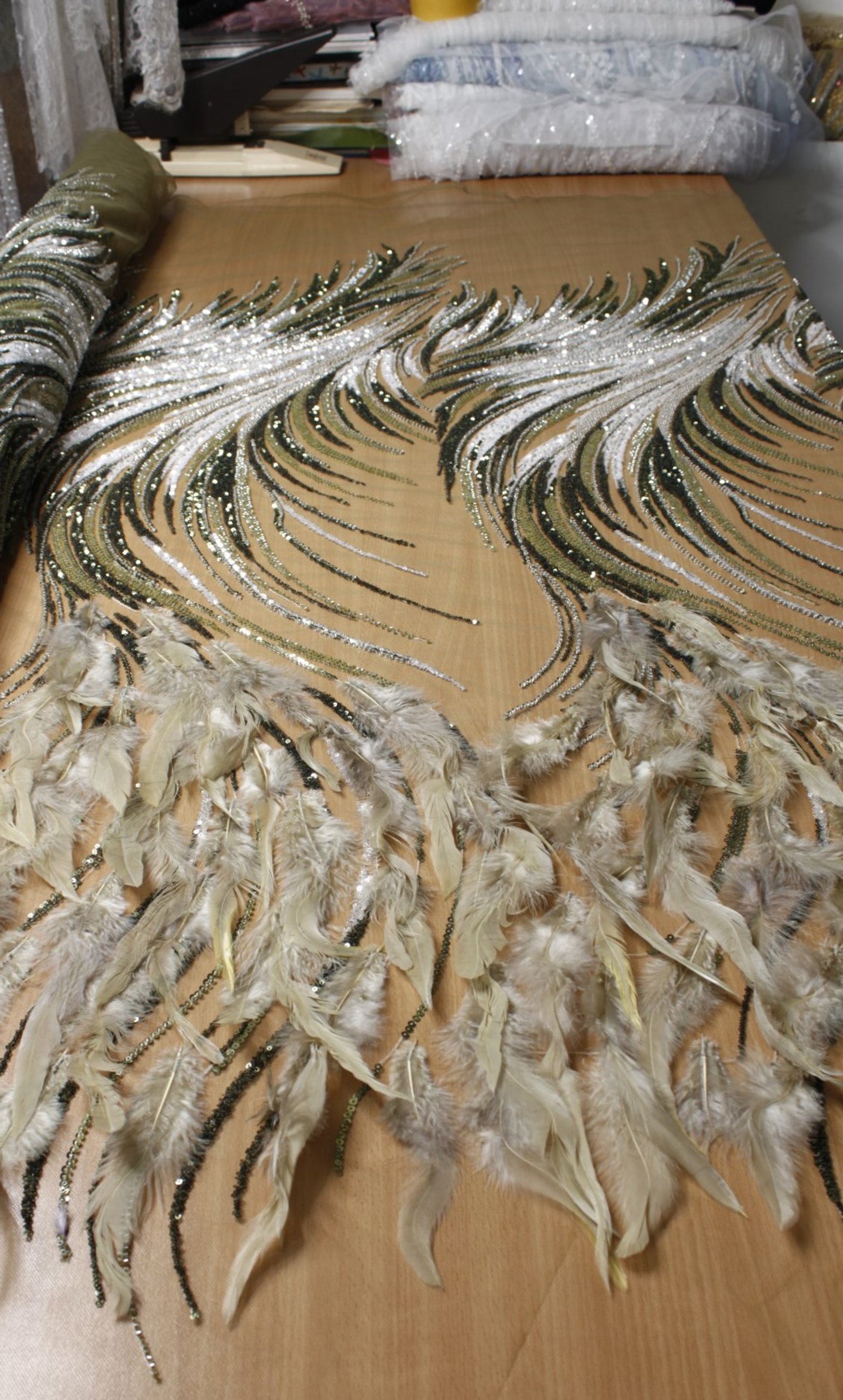Feather Cascade Sequin Couture Lace