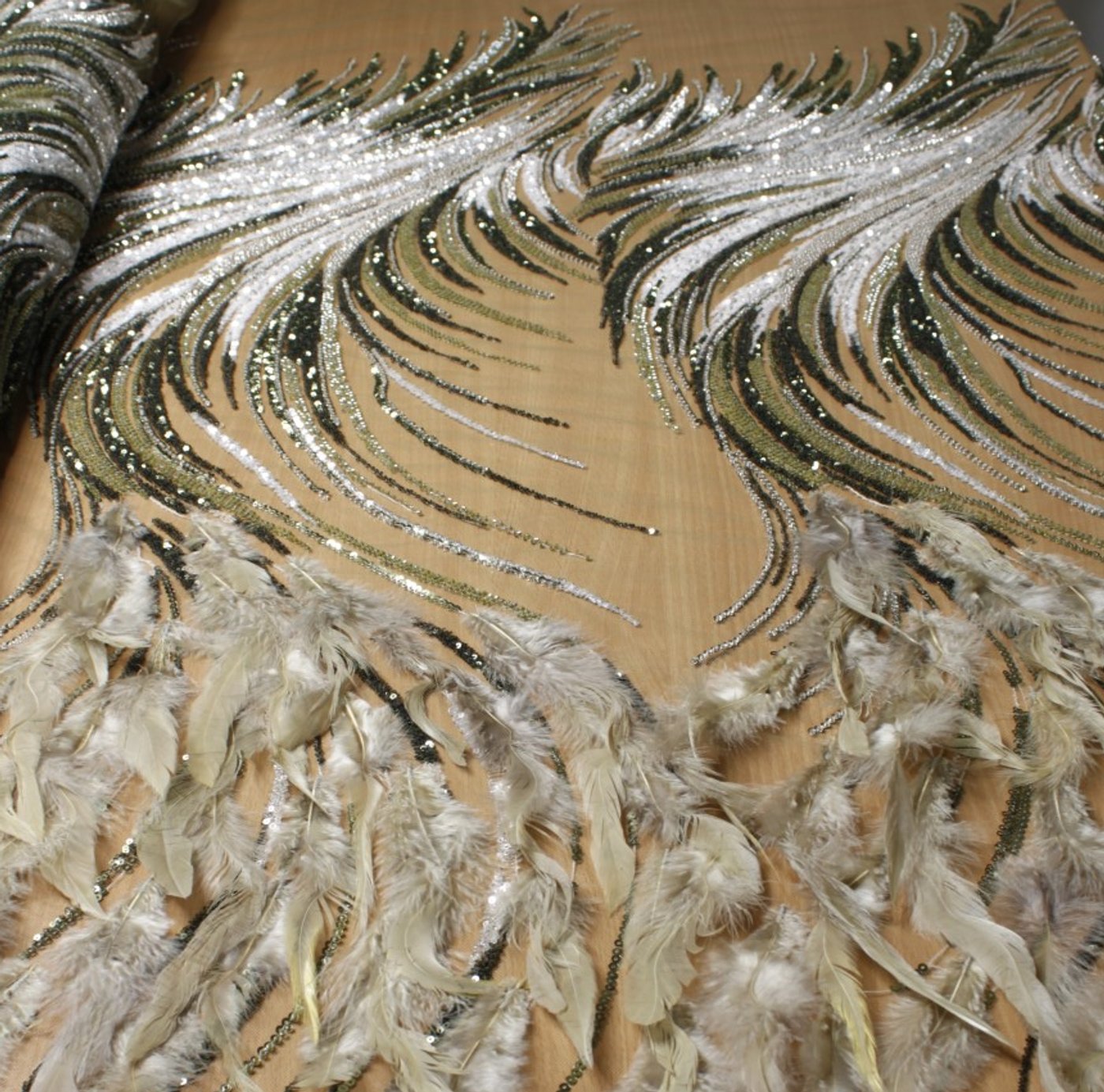 Feather Cascade Sequin Couture Lace