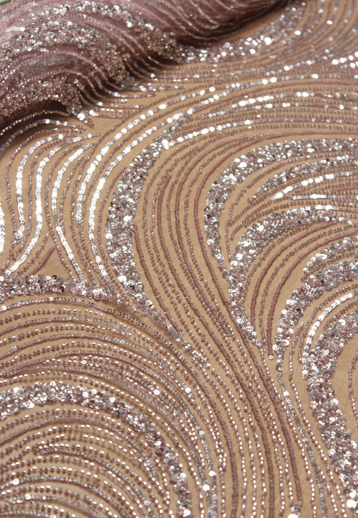 Wave Sequin Embroidery Lace Blush Rose - Image 2