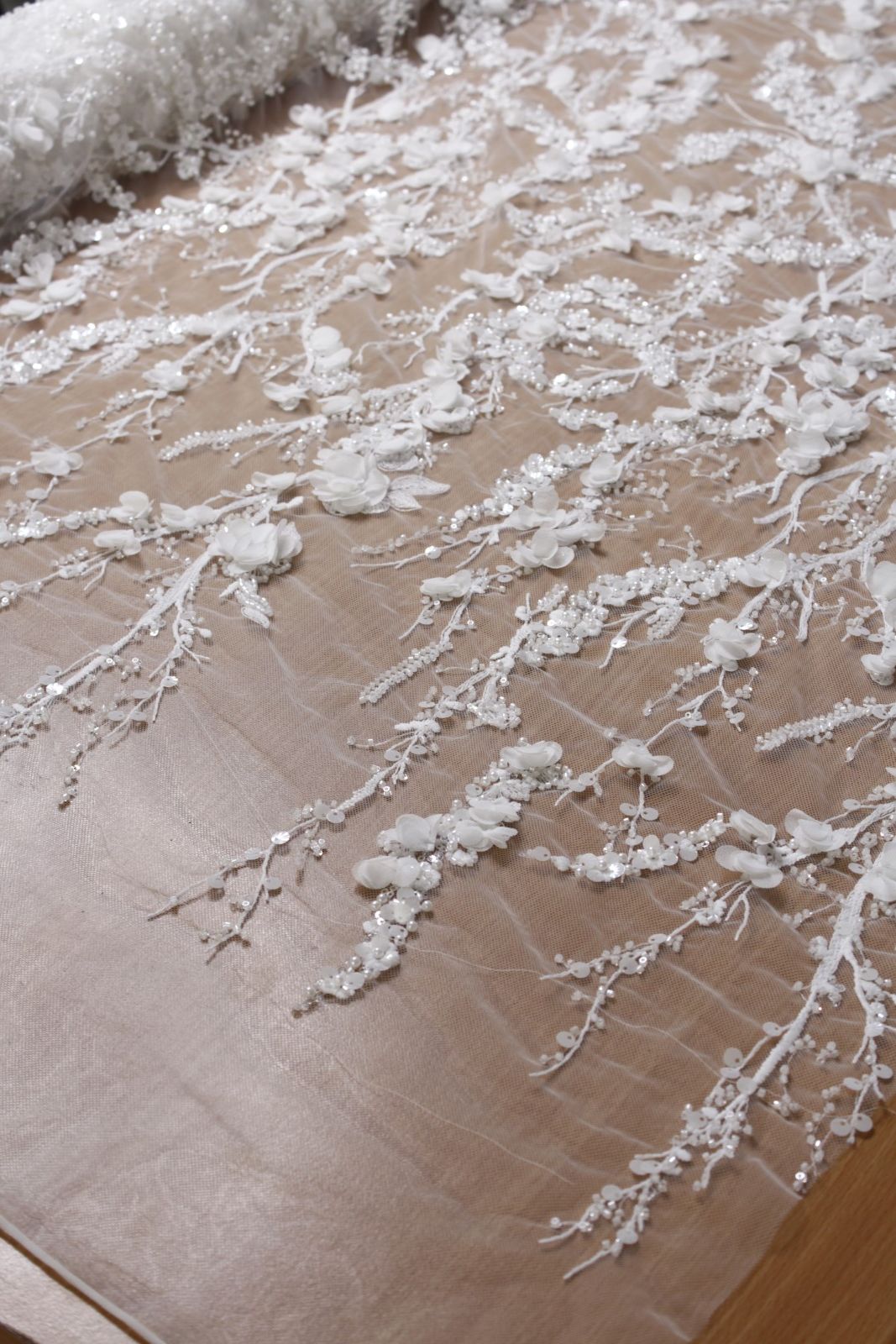 3D Floral Embroidery Lace White - Image 3
