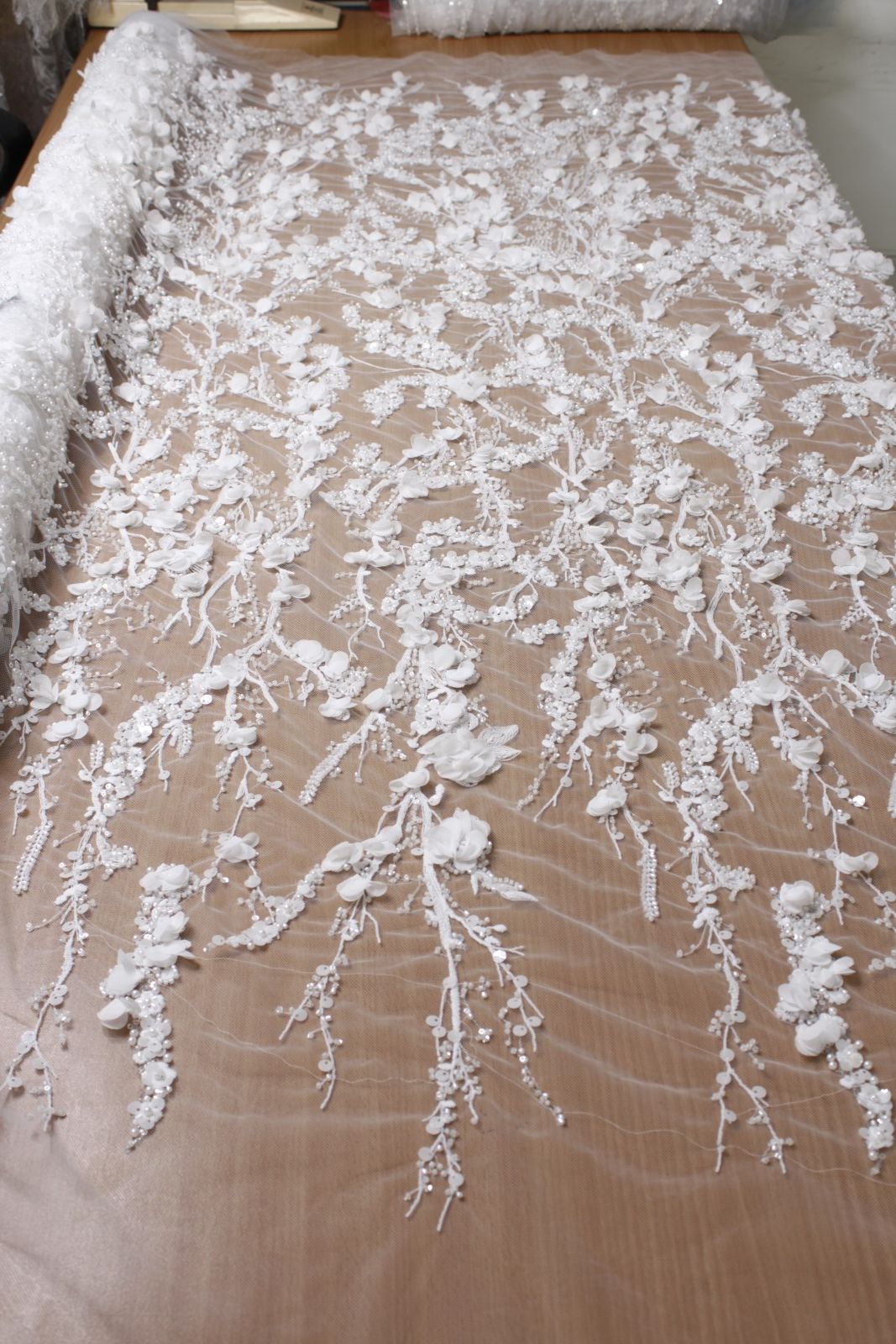 3D Floral Embroidery Lace White - Image 2
