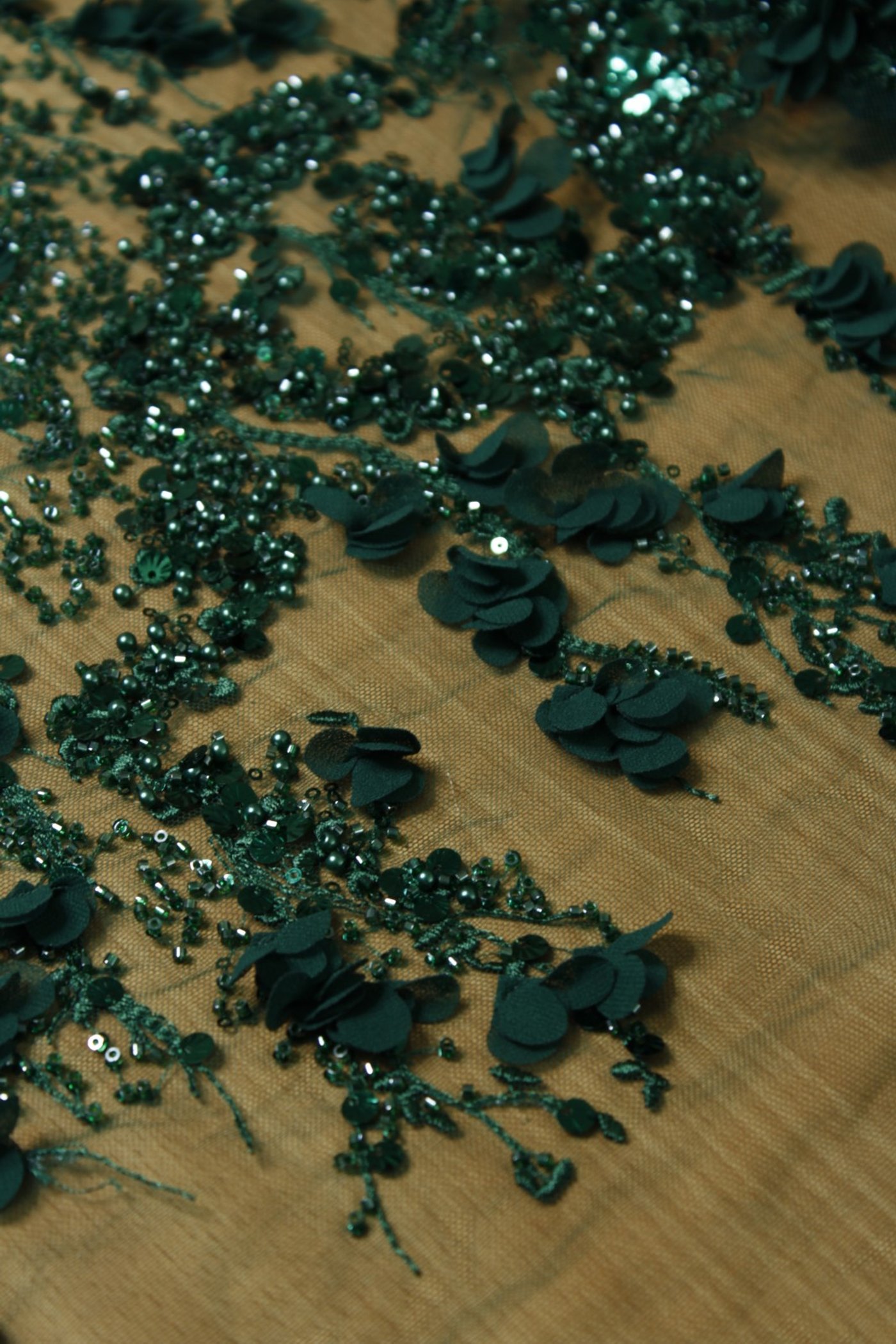 3D Floral Embroidery Lace Emerald Green - Image 3