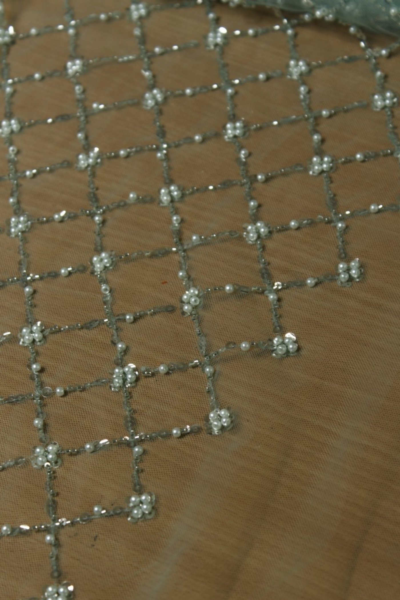 Pearl Grid Embroidery Lace Soft Mint - Image 3
