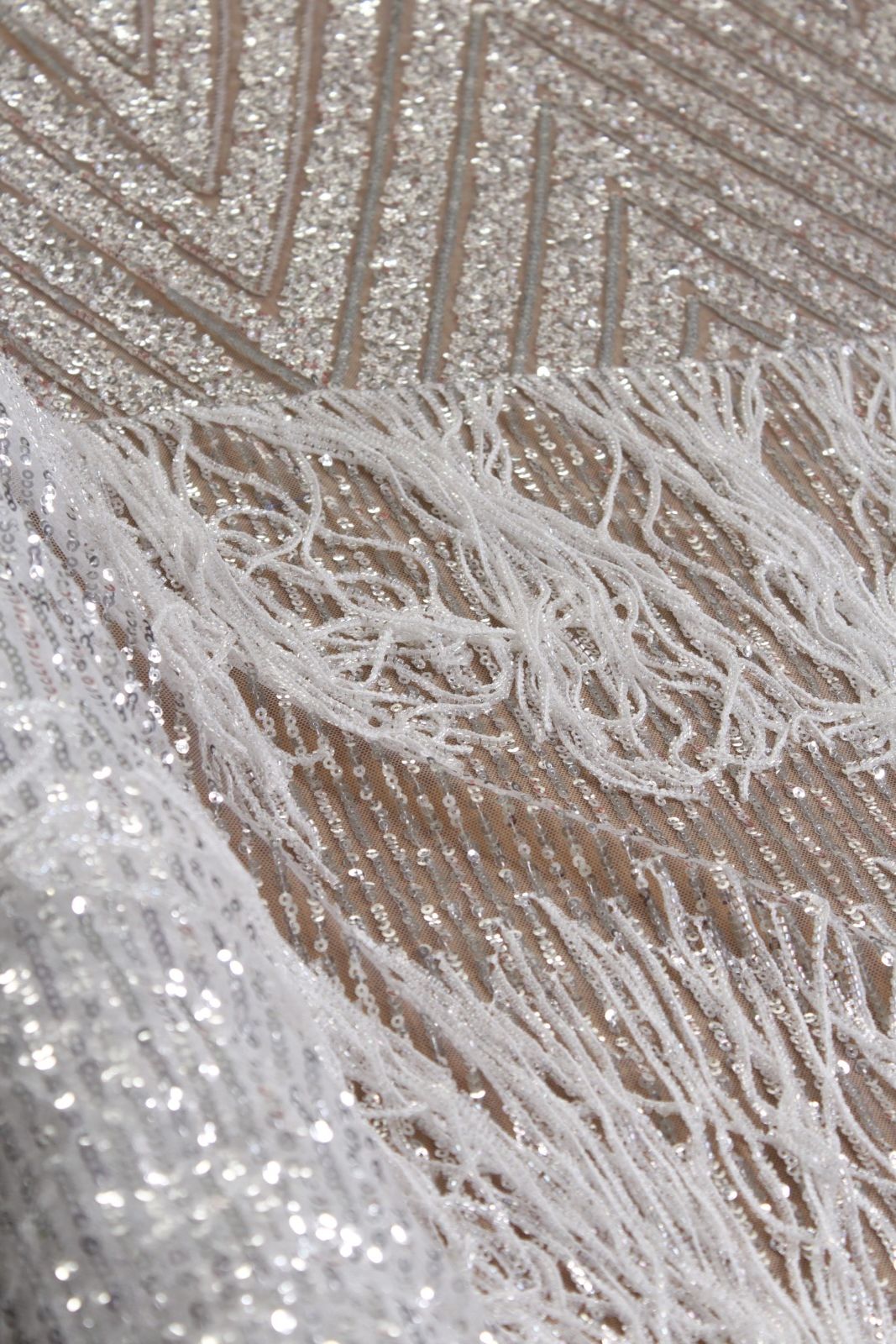 White Fringe Sequin Tulle - Image 2