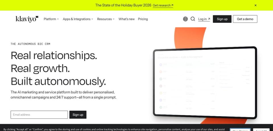 Screenshot of the Klaviyo website, taken on 16 October 2026