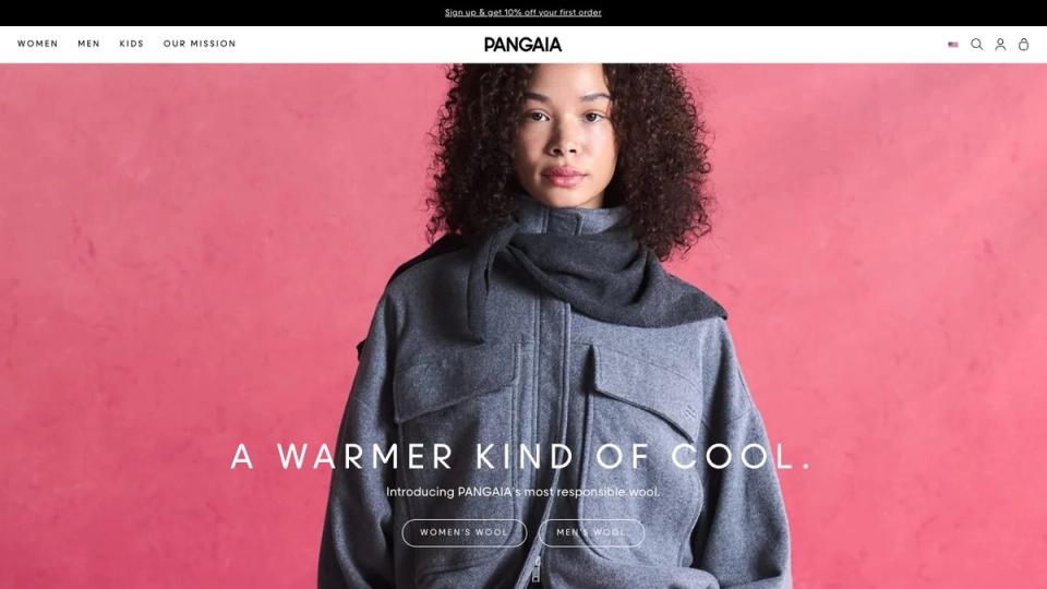 Screenshot of the Pangaia homepage, taken on 16 October 2026