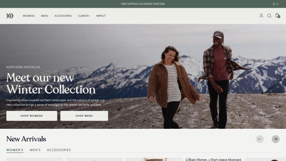 Screenshot of the Tentree homepage, taken on 16 October 2026