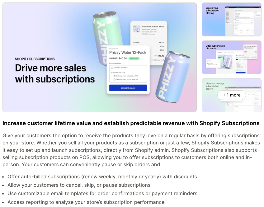 The Shopify Subscriptions listing on the Shopify App Store