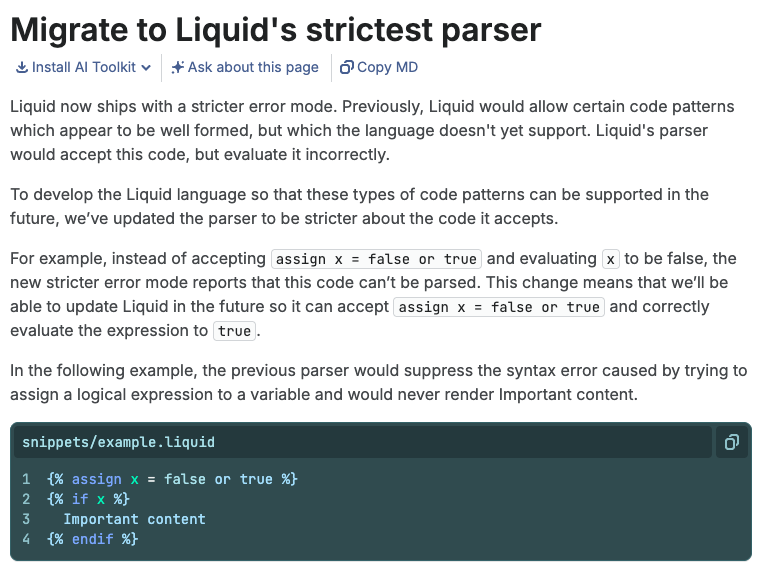 The migration guide for Liquid's strictest parser on shopify.dev
