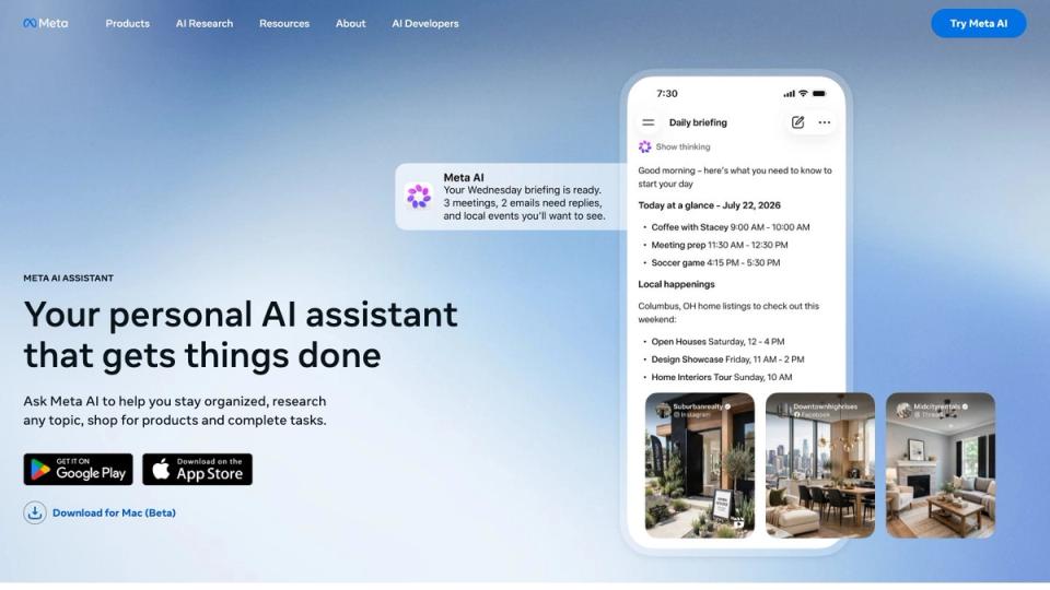 Screenshot of the Meta AI website, taken on 16 October 2026