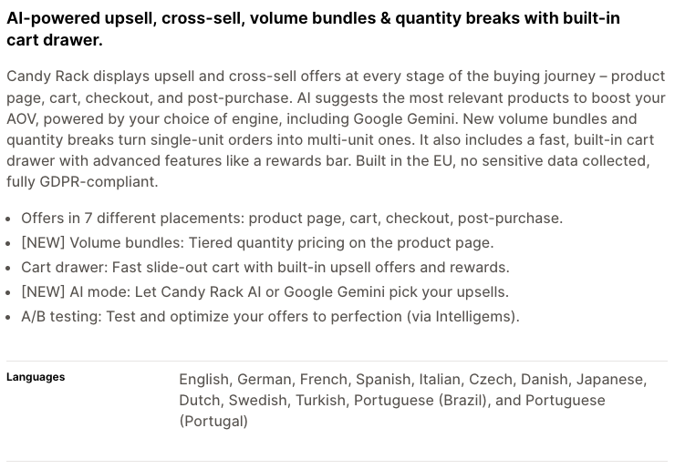 The Candy Rack listing on the Shopify App Store
