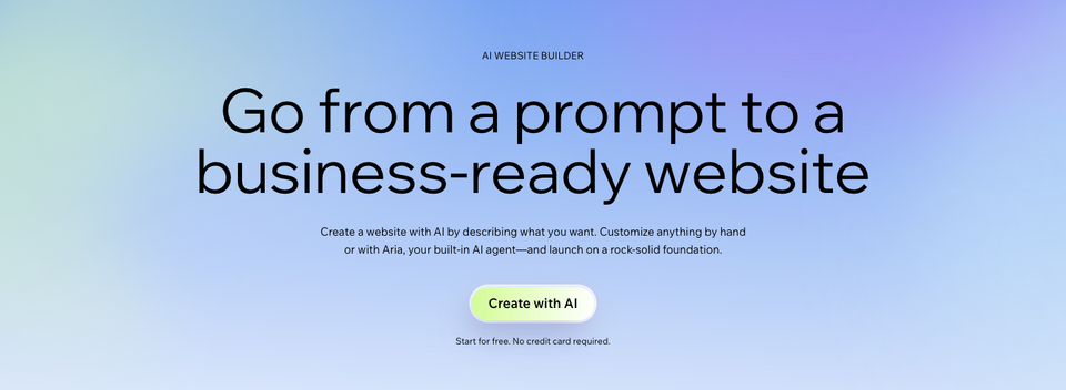 Screenshot of the Wix AI website builder page with the headline about going from a prompt to a business-ready website.