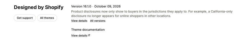 The Dawn release notes panel showing version 16.1.0 dated 9 October 2026, a link to documentation and a Get support button