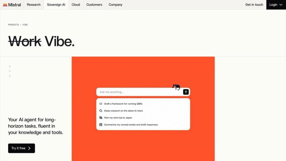 Screenshot of the Mistral Vibe website, taken on 16 October 2026
