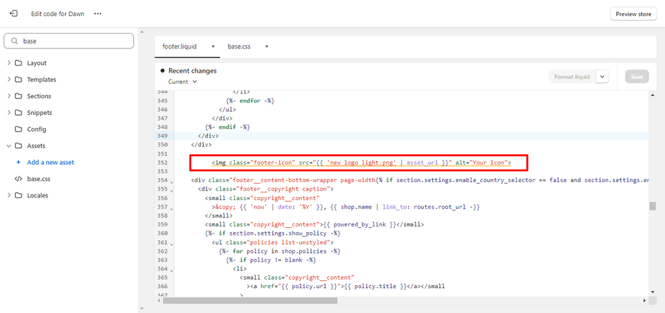 how to put icon images in footer shopify