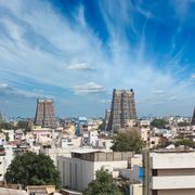 Land at Madurai, evening among the temple towers
