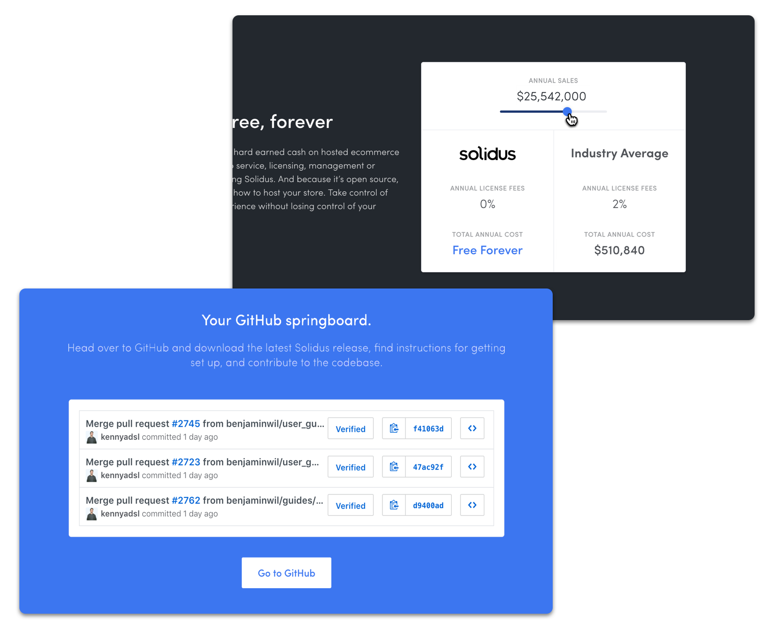 GitHub springboard and annual sales widgets