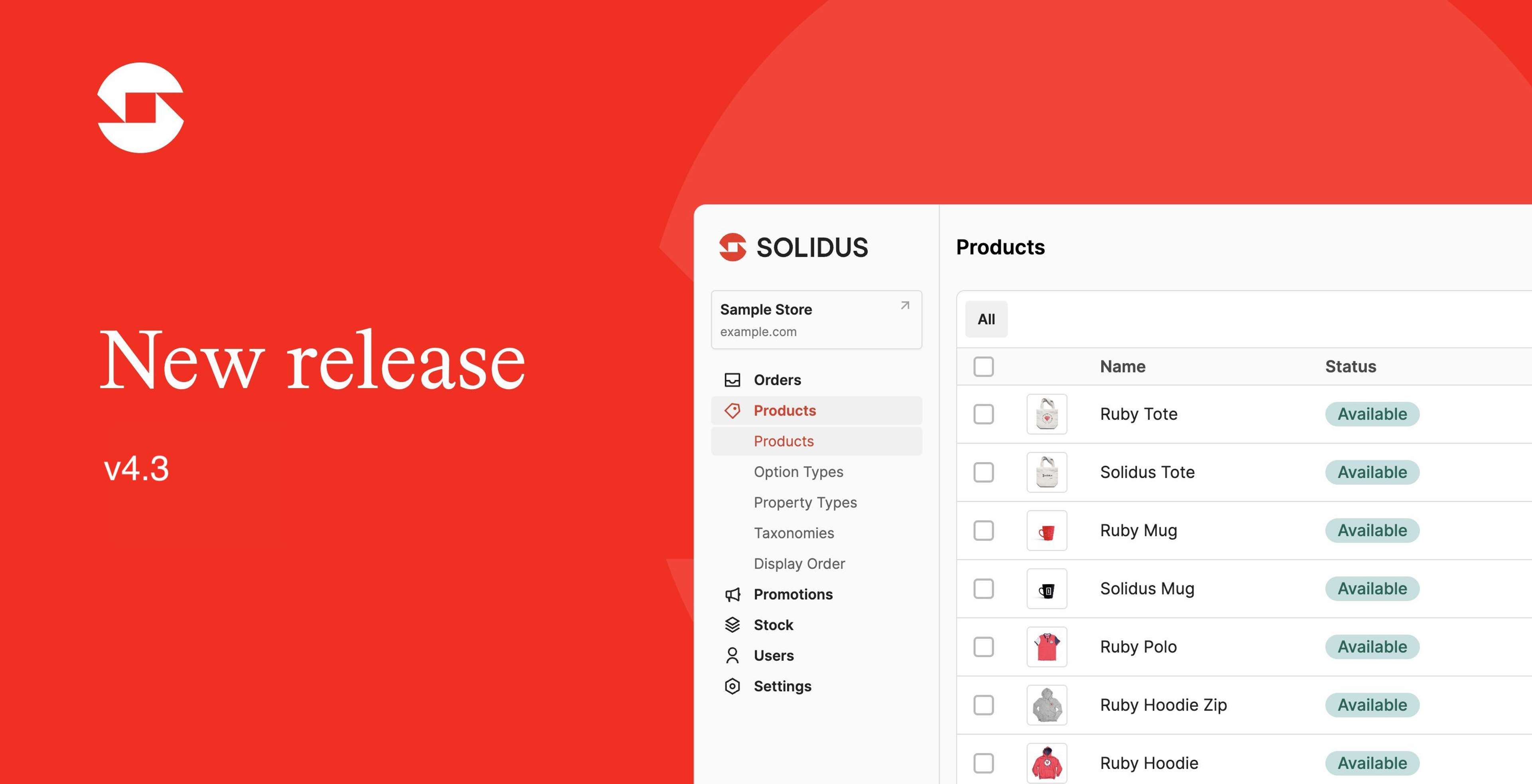 A screenshot of Solidus 4.3 new backend