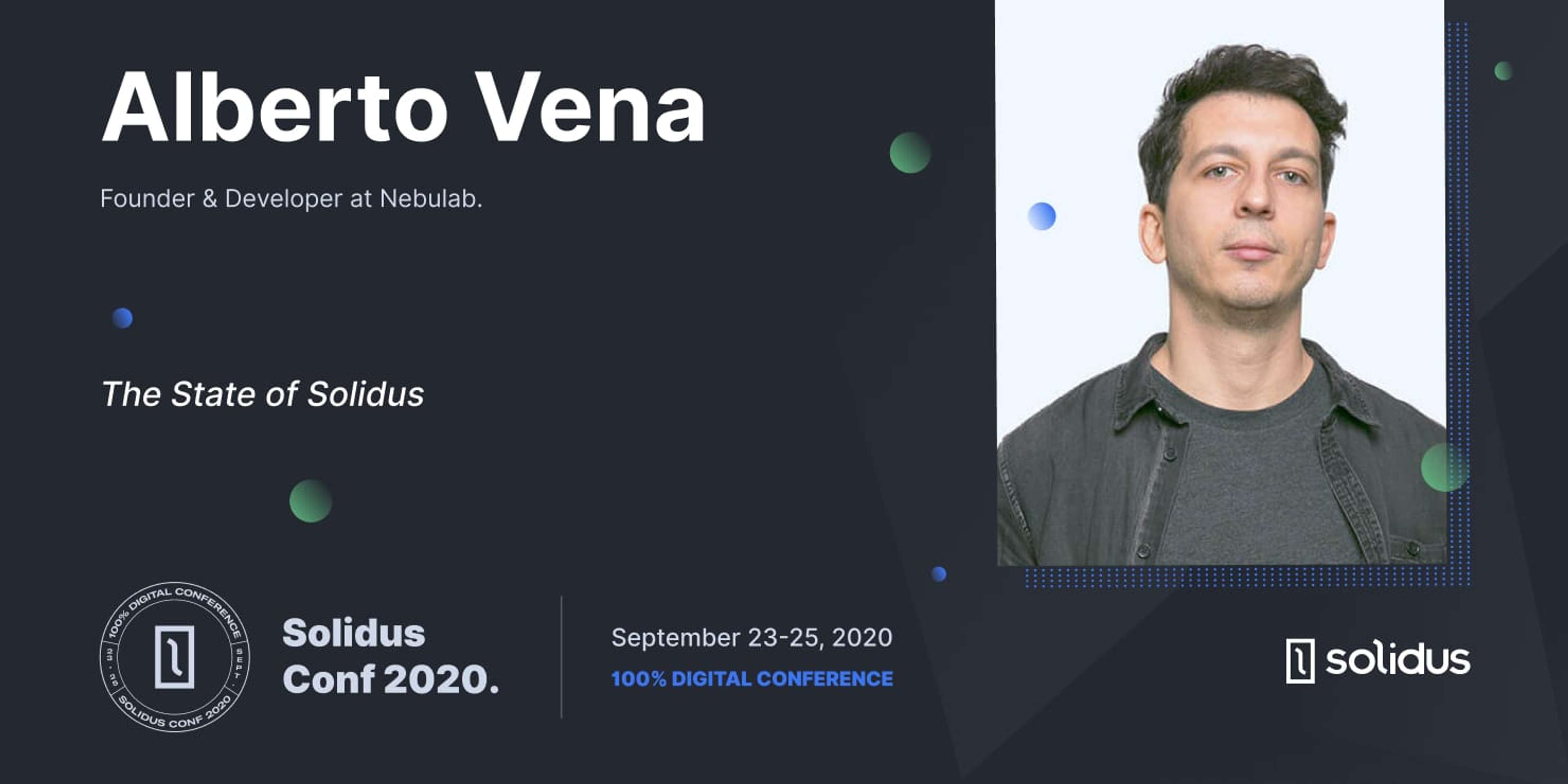 Cover image of SolidusConf 2020 Presenter Alberto Vena post
