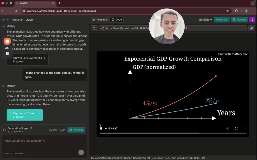 Introducing Mathify.dev: Create math animations by chatting with AI